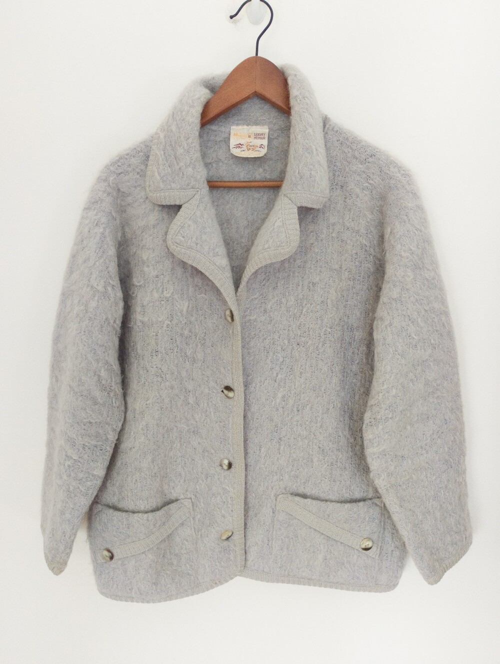 VTG Maban of Scotland Luxury Mohair Knit Jacket Cardigan Blazer Gray